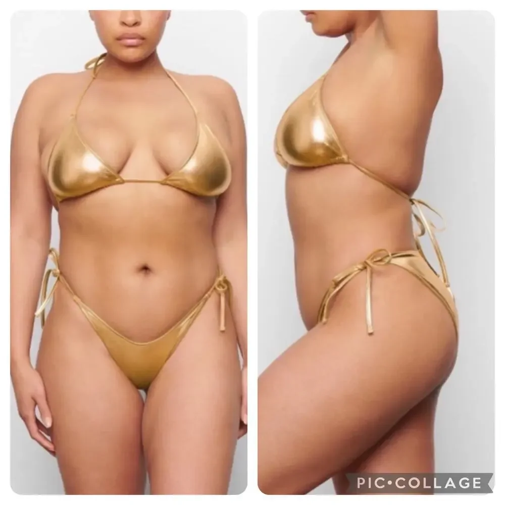 SKIMS Size 4x Metallic Swim Skimpy Triangle Bottom Gold SW-TBM-0067 NWT